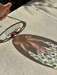 Image 2 of Lunar Lotus - Handmade Iridescent Circle Stained-Glass Moon & Flower Panel