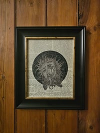 Image 2 of "ANTICHRIST" original print on a 1800's bible page with preserved spider web