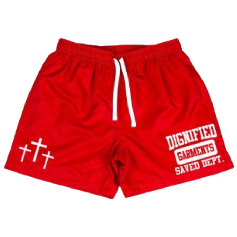 Image of Dignified “Saved Dept” Shorts (Cherry)