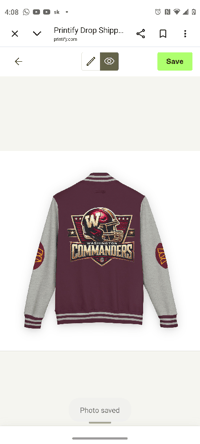 Image 1 of Washington Commander Letterman Jacket Burgundy/Grey