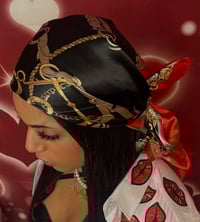Image 1 of Black & Red Silk Head Scarf