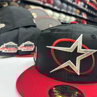Image 1 of New Era 59Fifty Black Tonal Camo / Scarlet / Gold