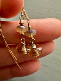 Image 14 of 14k yellow gold threader earrings with opals and citrine