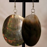 Image 3 of XL black lip mother of pearl round earrings