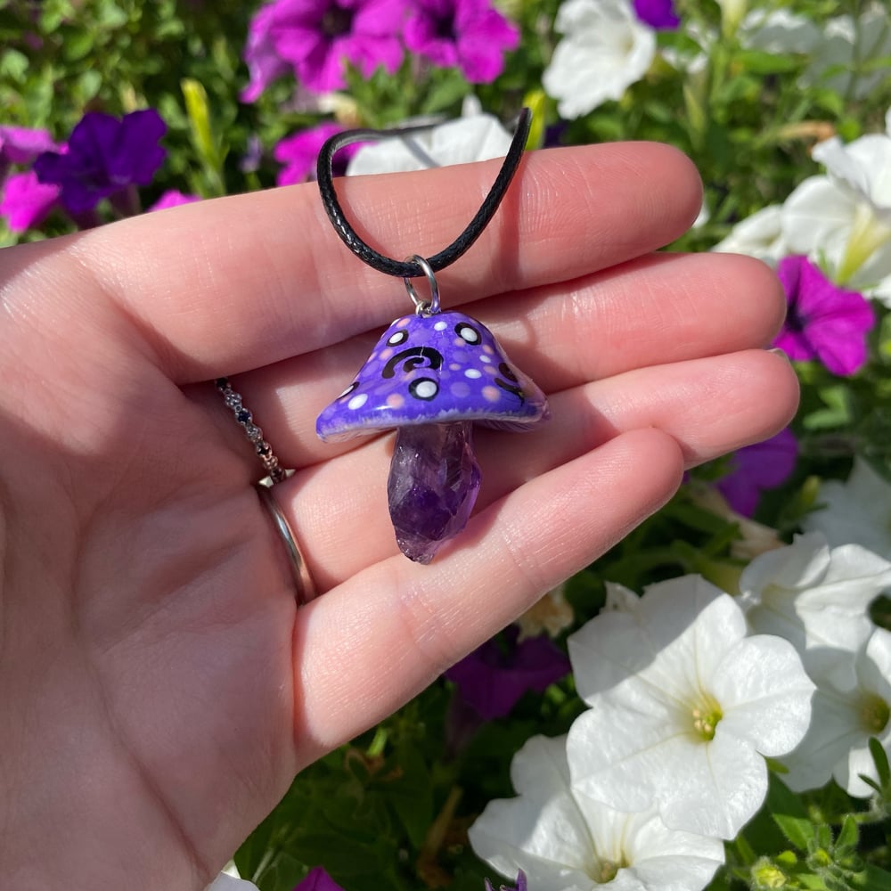 Image of deep purple mushroom necklace 