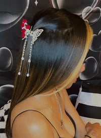 Image 4 of Silver Butterfly Claw Clip with Red Roses  