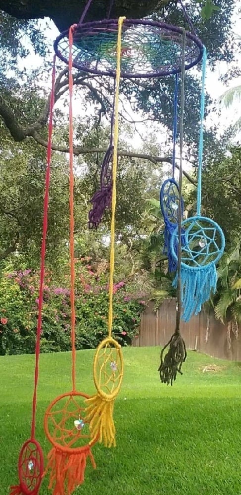 Image of Chakra whimsical dreamcatcher, Rainbow decor, Garden decor