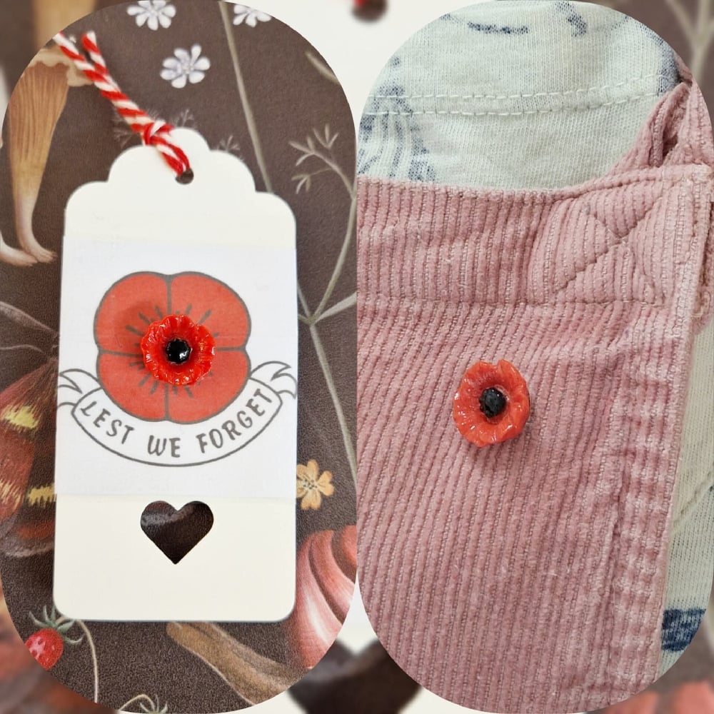 Image of Mini Poppy Appeal Fused Glass Lapel pin.