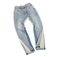Image 5 of Denim Bell-bottoms Washed And Worn Patchwork Jeans
