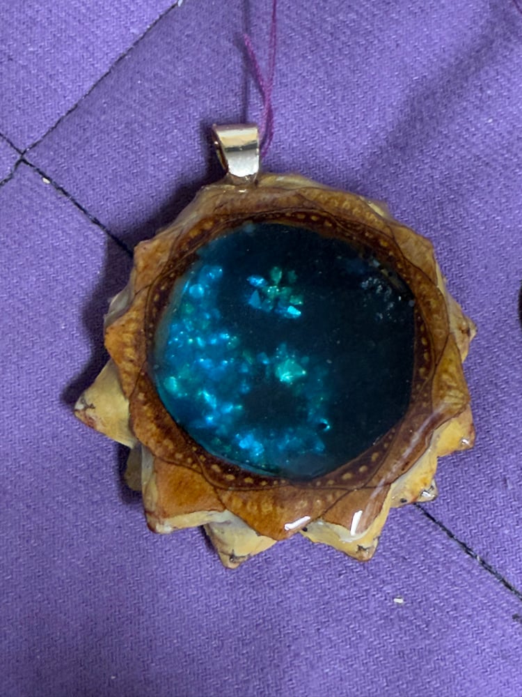 Image of Deep Blue Crystal Yin Yang Pinecone Charm | Handmade PNW Resin Jewelry | #121