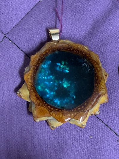 Image of Deep Blue Crystal Yin Yang Pinecone Charm | Handmade PNW Resin Jewelry | #121