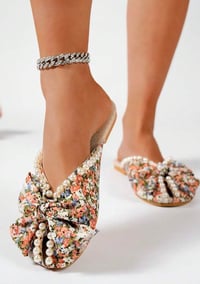 Image 2 of Floral bow and pearl open toe flat
