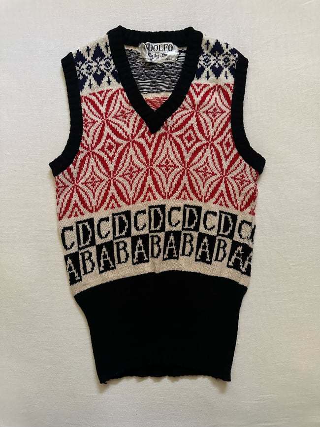 1970s Adolfo knit alphabet vest