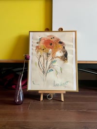 Image 1 of Mid Century Watercolour Poppies on Paper