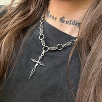 Image 1 of 🖤 ALT GOTH CHAINMAIL HEAVY DUTY BLACK & SILVER CROSS CHAIN 🖤