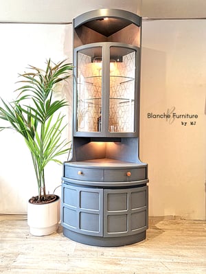 Image of Nathan Corner Drinks Cabinet unit with light - Soapstone with geometric lining