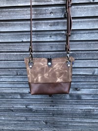 Image 4 of Waxed canvas day bag in brush brown with leather bottom
