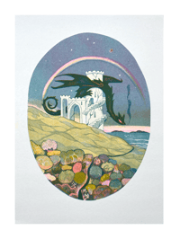 Image 1 of black rainbow dragon a4 print 