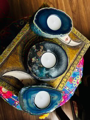 Image of Blue agate candle t light holder