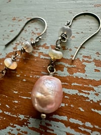 Image 20 of pinkish baroque pearl and opal earrings