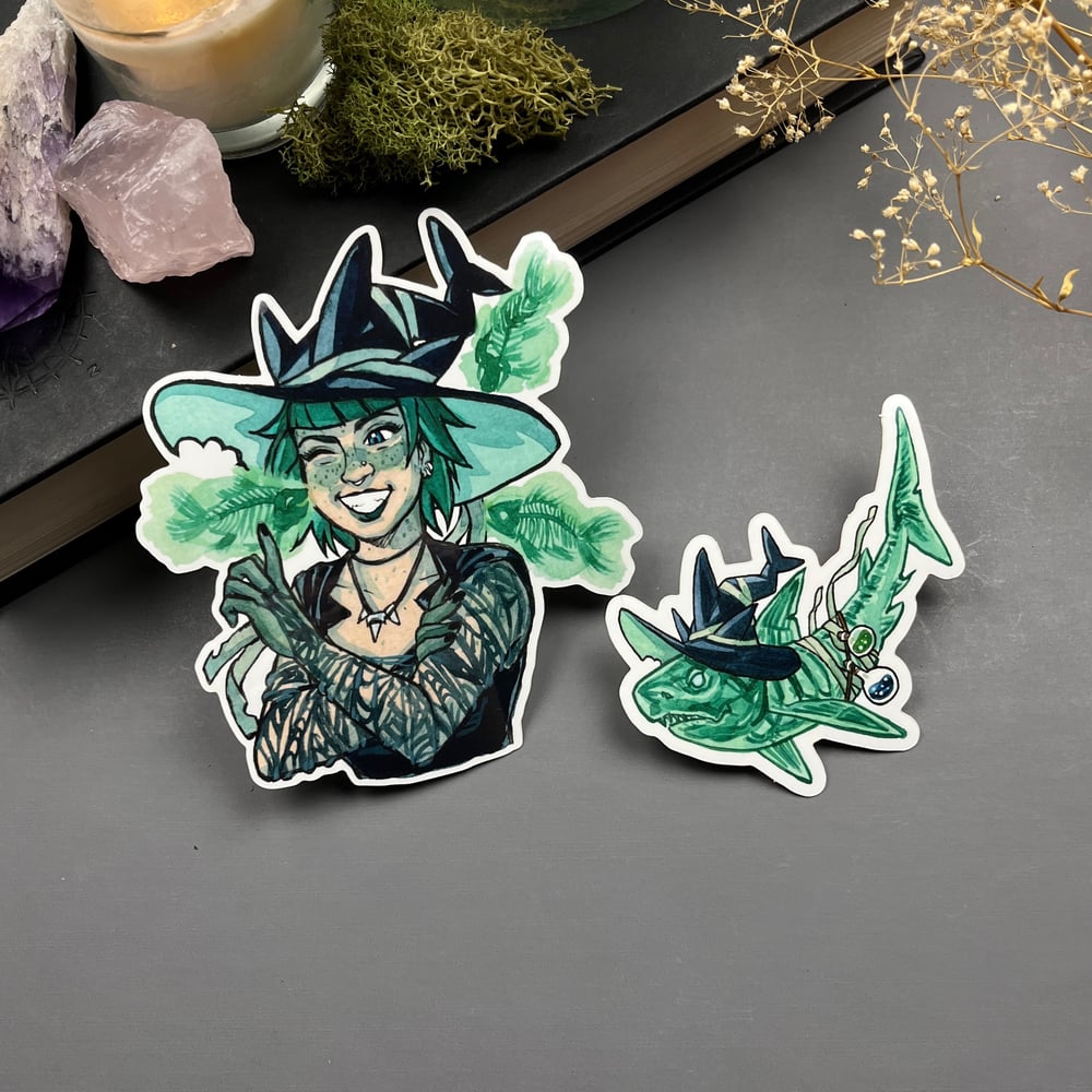 Ghost Shark Familiar Witch Sticker Duo