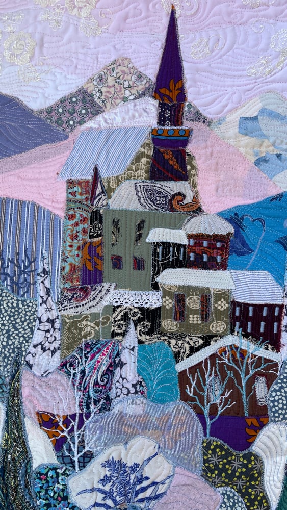 Elsa's Castle - art quilt painting, 77х45 cm Image 3