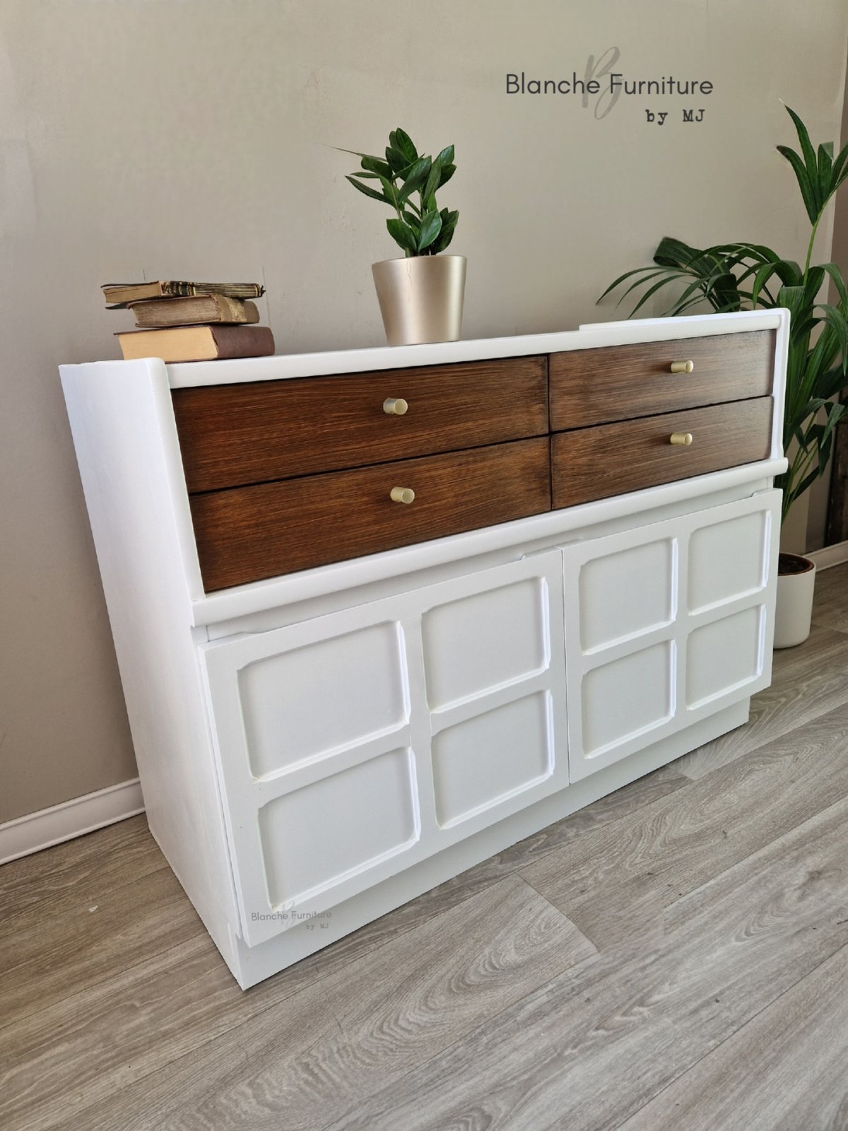 Image of Gorgeous Nathan Sideboard in Brilliant White and Walnut drawers