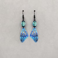 Teal Skull + Blue Wings Earrings