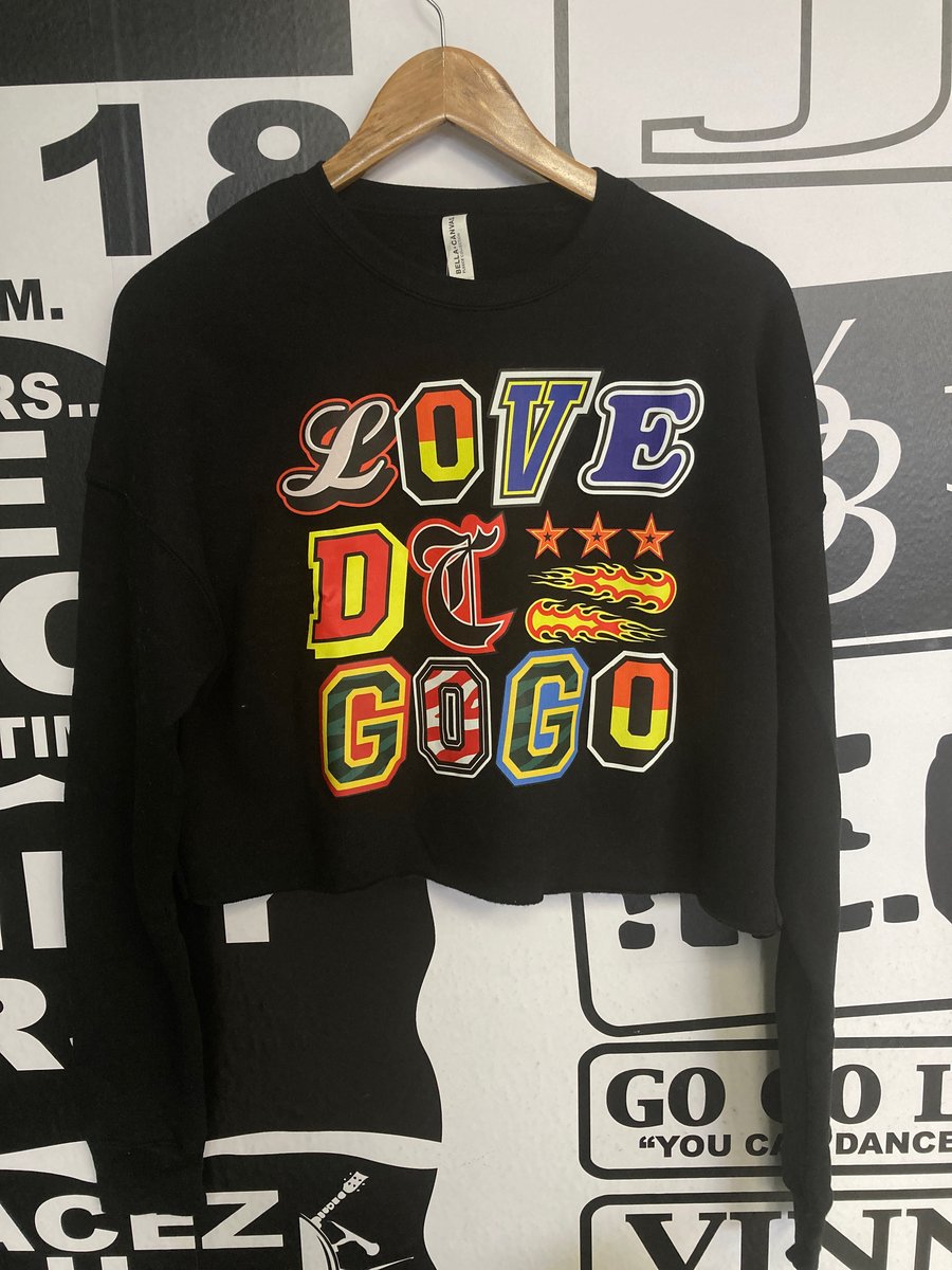 Image of LOVE DC GOGO "Collegiate" Cropped Ladies Black Crewneck Sweatshirt