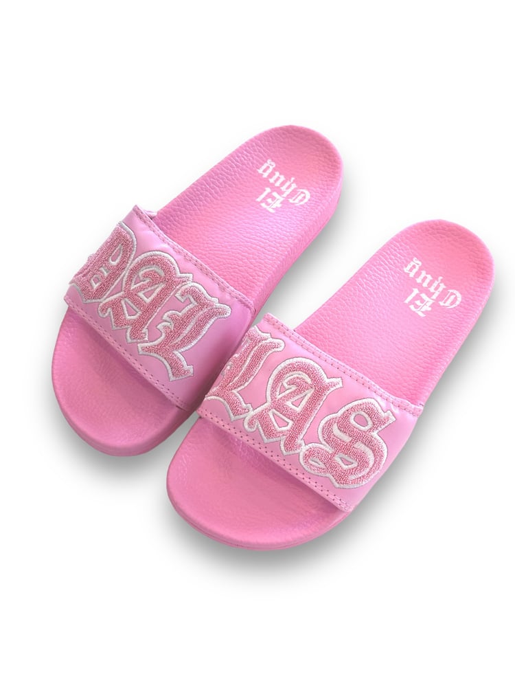 Image of DALLAS PINK VARSITY SLIDES (NOW SHIPPING)