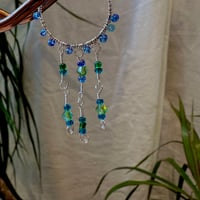Image 2 of silver hoops in green/blue