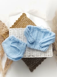Image 3 of Knitted newborn set for photoshoot | baby blue