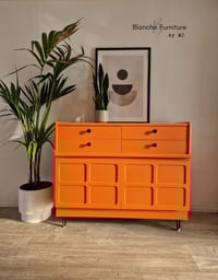Image 2 of Gorgeous Nathan Sideboard in a Vibrant Orange on Black Hairpin legs with Matching handles 