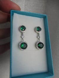 Image 3 of Kate Middleton Princess of Wales Inspired Replikate Round Double Drop Emerald Green Earrings