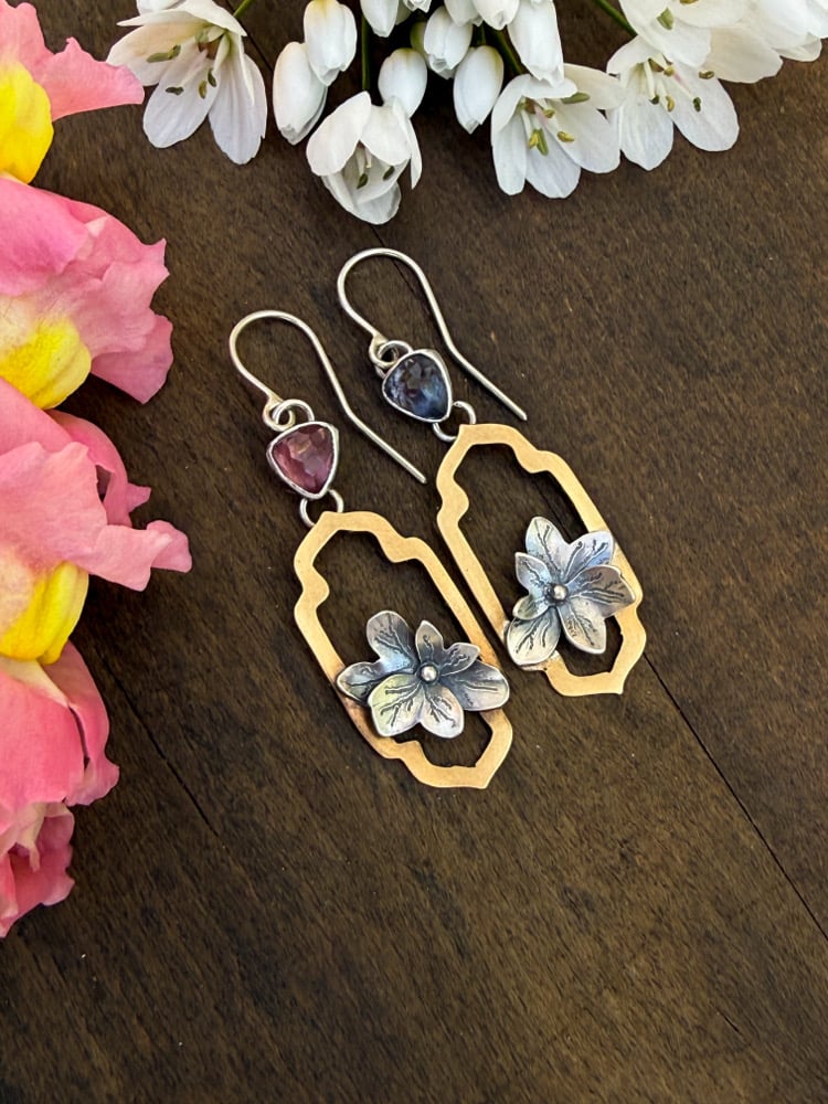 Image of Stargazer Hydrangea Spring Bloom Mismatch Earrings