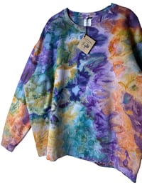 Image 8 of XL Unisex Ring Spun Cotton Blend Crew Sweatshirt in Earthy Rainbow Watercolor Ice Dye