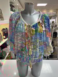 Image 4 of Colour Burst Crop Tassel Lace Top