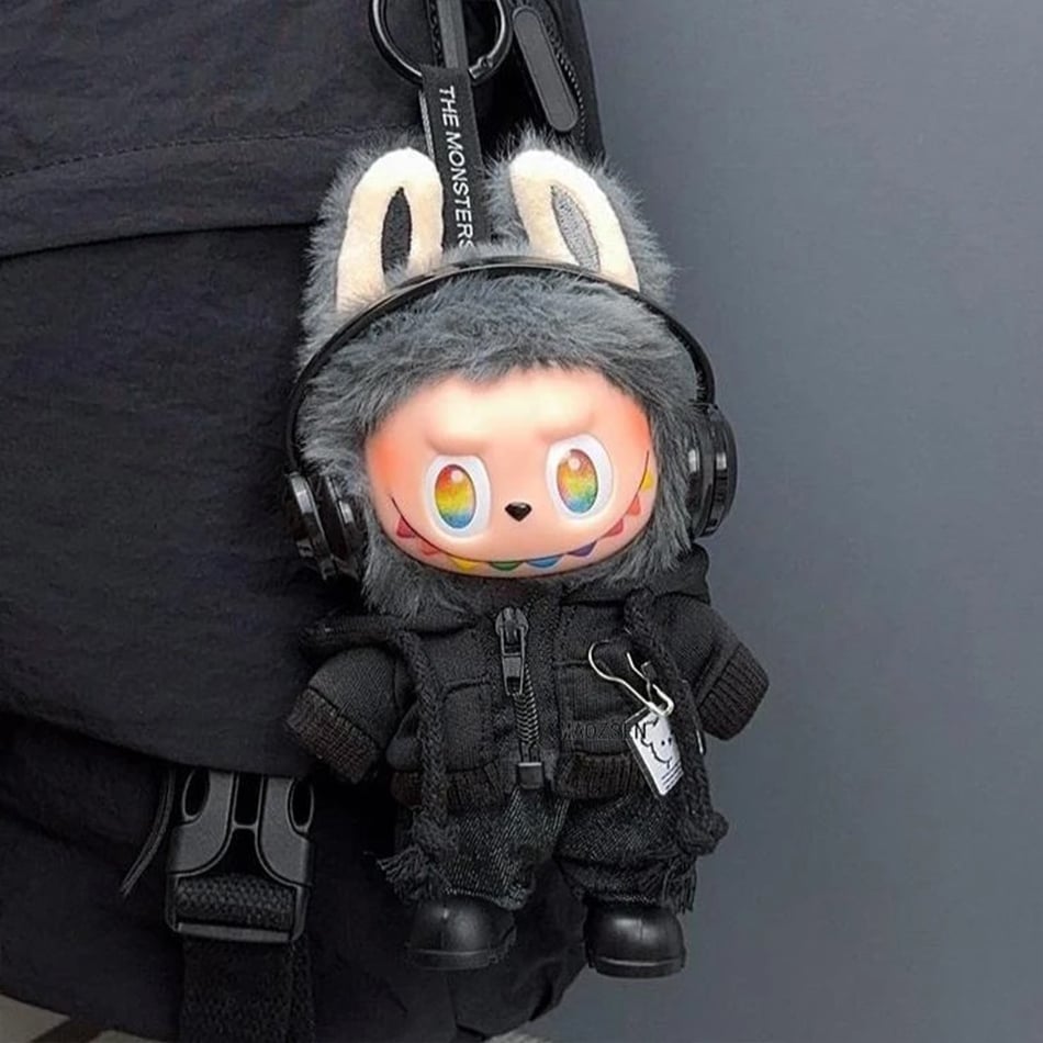 Image of For Labubu Clothes Big Into Energy Series Casual Hoodie Black Suit Fashion Sweatshirt Jacket Lovely 