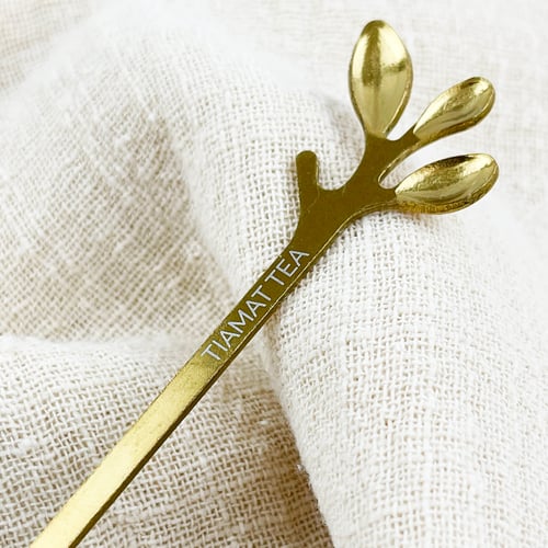 Image of Stainless steel vintage teaspoon gold golden leaf tree branch coffee tea dessert spoon small tiny