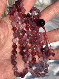 Image 4 of Rainbow Spinel Mala with Purple Garnet Guru Bead, Spinel 108 Bead Japa Mala Hand Knotted Necklace