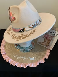 Image 2 of “This Girl Loves Jesus” Butterfly Hand-burned Panama Narrow Brim Hat