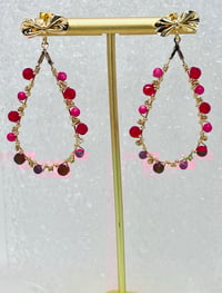 Image 2 of RED & PEACH CRYSTAL BEADED DANGLES