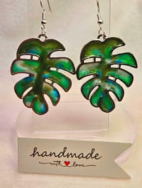 Image 2 of Handcrafted Resin Monstera Leaf Earrings Medium 