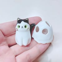 Image 5 of Black And White Kitty With Ghost Mask Ceramic Figurine 1 