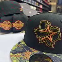 Image 1 of New Era 59Fifty Black Flecktarn Camo Metallic Copper Bonaire Green