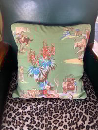 Image 9 of Western green cowboy cushion cover with black piping