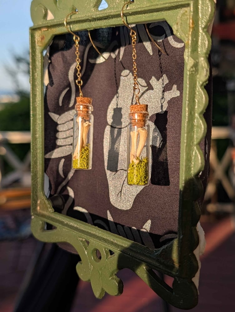 Image of mossy rabbit bone earrings