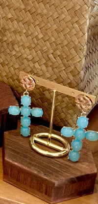 Blue Stone Cross Earrings