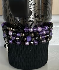 Image 2 of Midnight Amethyst Skull Tumbler Bracelet Stack