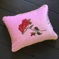 Image 2 of Pink velvet, red rose cushion